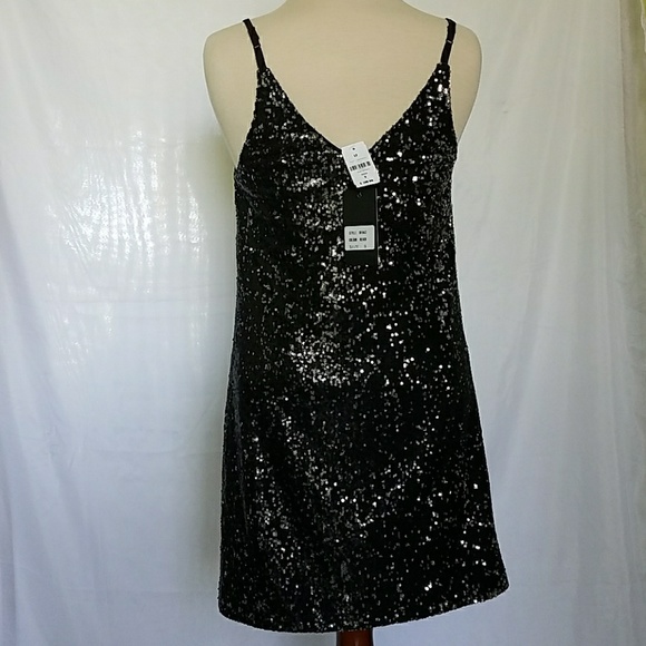 Black Sequin Slip Dress (LF) - Picture 5 of 8